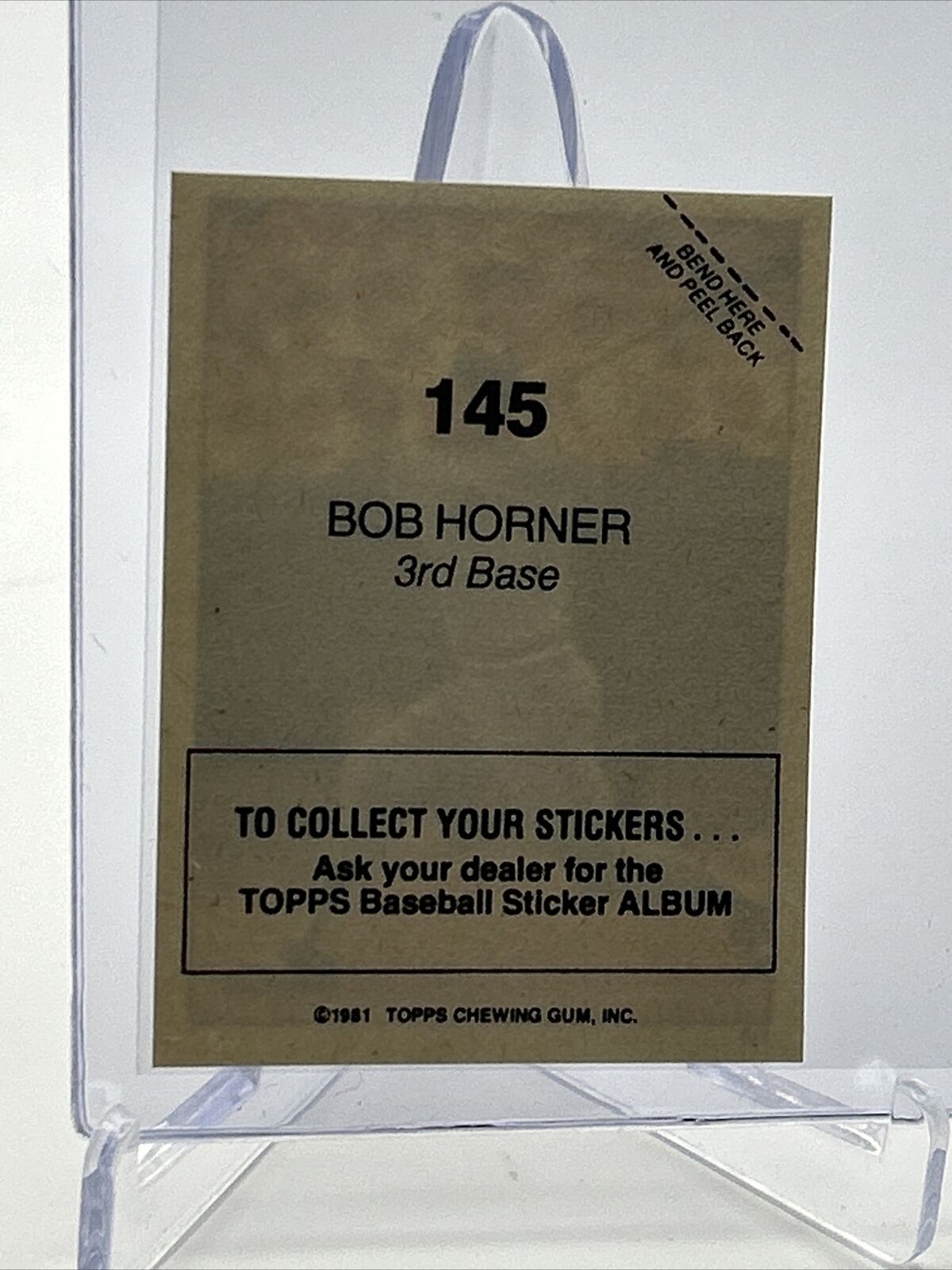 1981 Topps Stickers Bob Horner Baseball Card #145 NM-Mint FREE SHIPPING