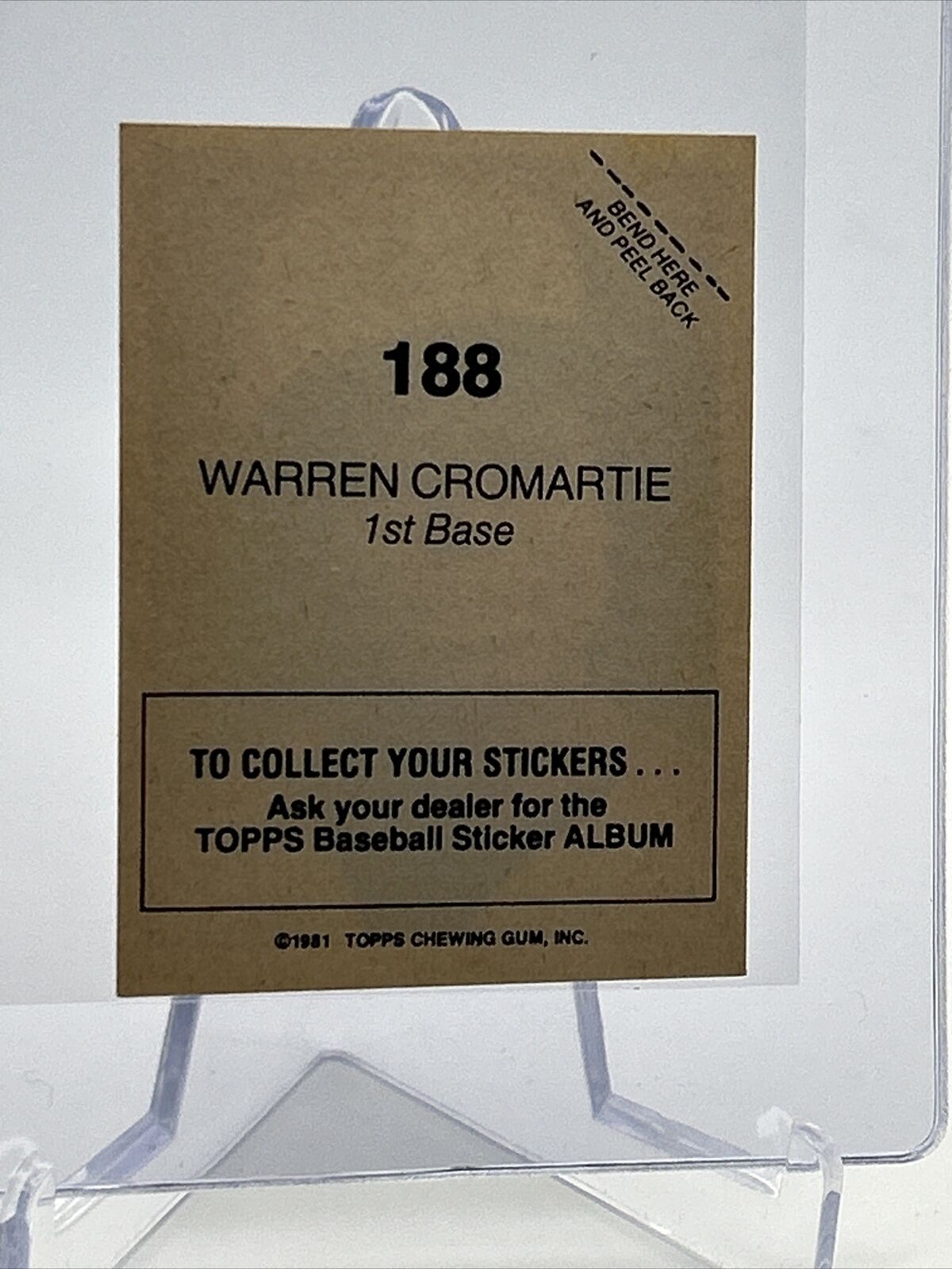 1981 Topps Stickers Warren Cromartie Baseball Card #188 NM-Mint FREE SHIPPING