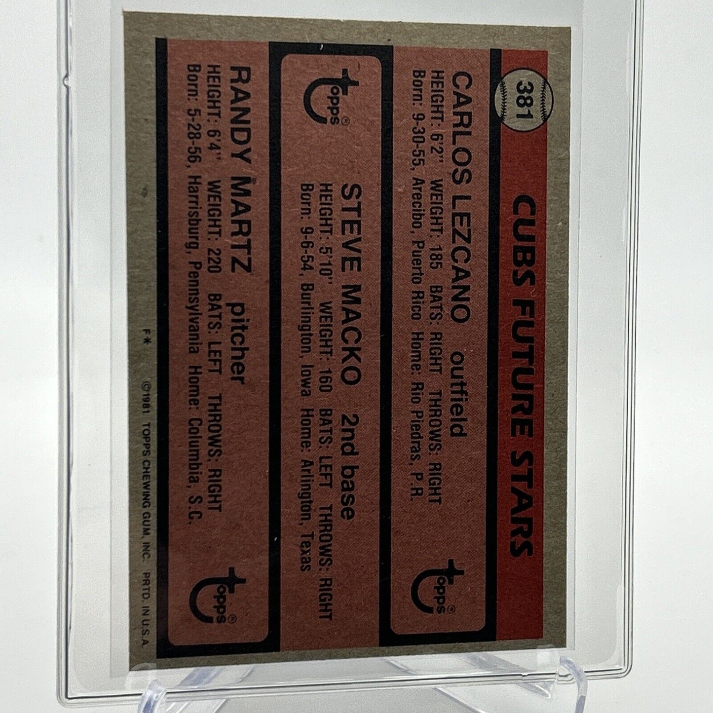 1981 Topps Cubs Future Stars Rookie Baseball Card #381 NM-Mint FREE SHIPPING