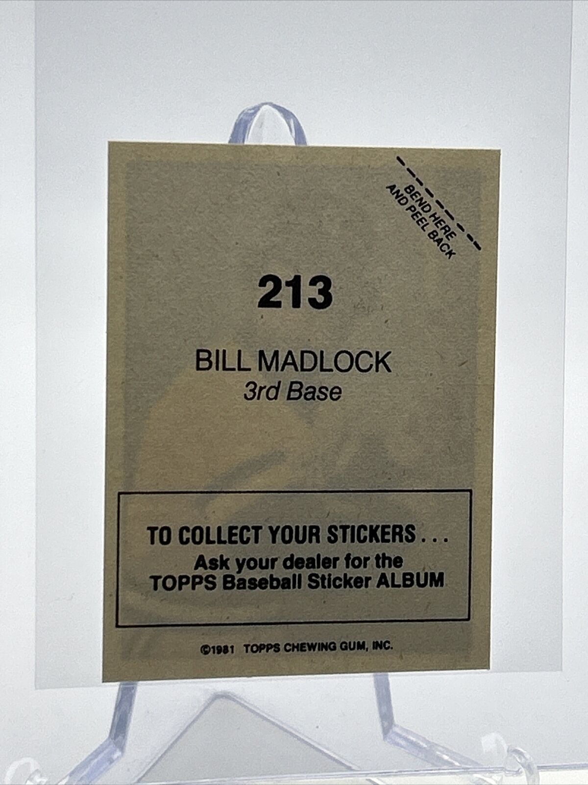 1981 Topps Stickers Bill Madlock Baseball Card #213 NM-Mint FREE SHIPPING