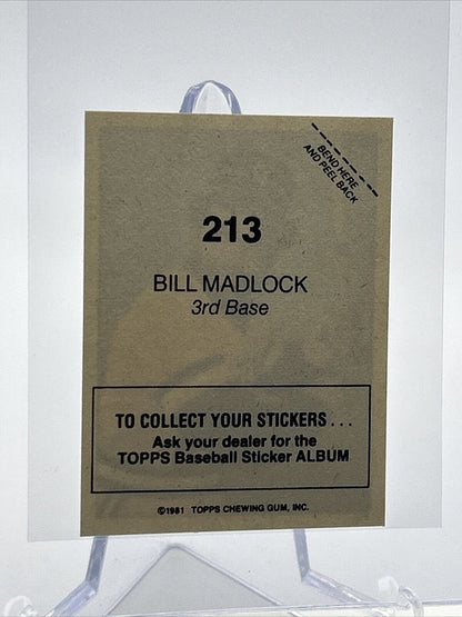 1981 Topps Stickers Bill Madlock Baseball Card #213 NM-Mint FREE SHIPPING