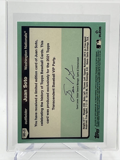 2021 Topps Transcendent Juan Soto Baseball Card #1980-JS 35/95 1980 Topps