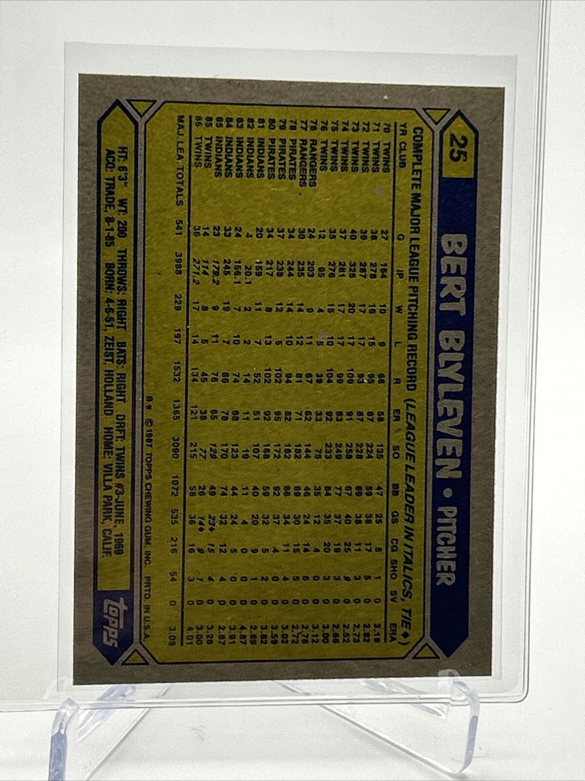 1987 Topps Bert Blyleven Baseball Card #25 Mint FREE SHIPPING