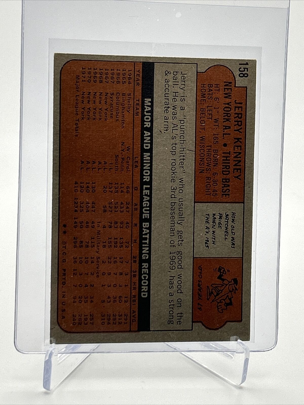 1972 Topps Jerry Kenney Baseball Card #158 VG Quality FREE SHIPPING