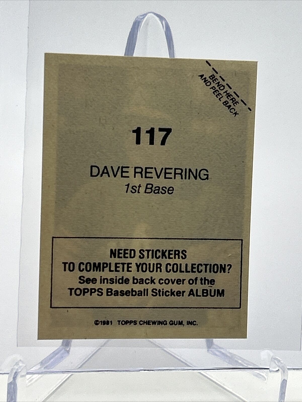 1981 Topps Stickers Dave Revering Baseball Card #117 NM-Mint FREE SHIPPING