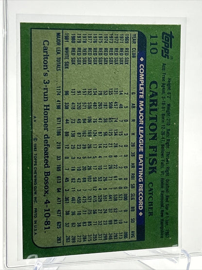 1982 Topps Carlton Fisk Baseball Card #110 NM-Mint FREE SHIPPING