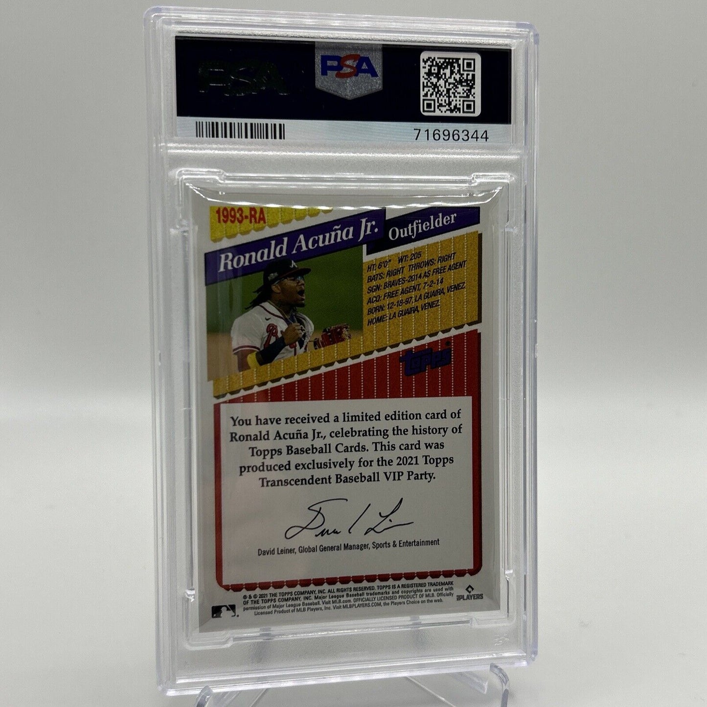 2022 Topps Transcendent VIP Party Ronald Acuna Jr. Card #1993 PSA 10 23/95