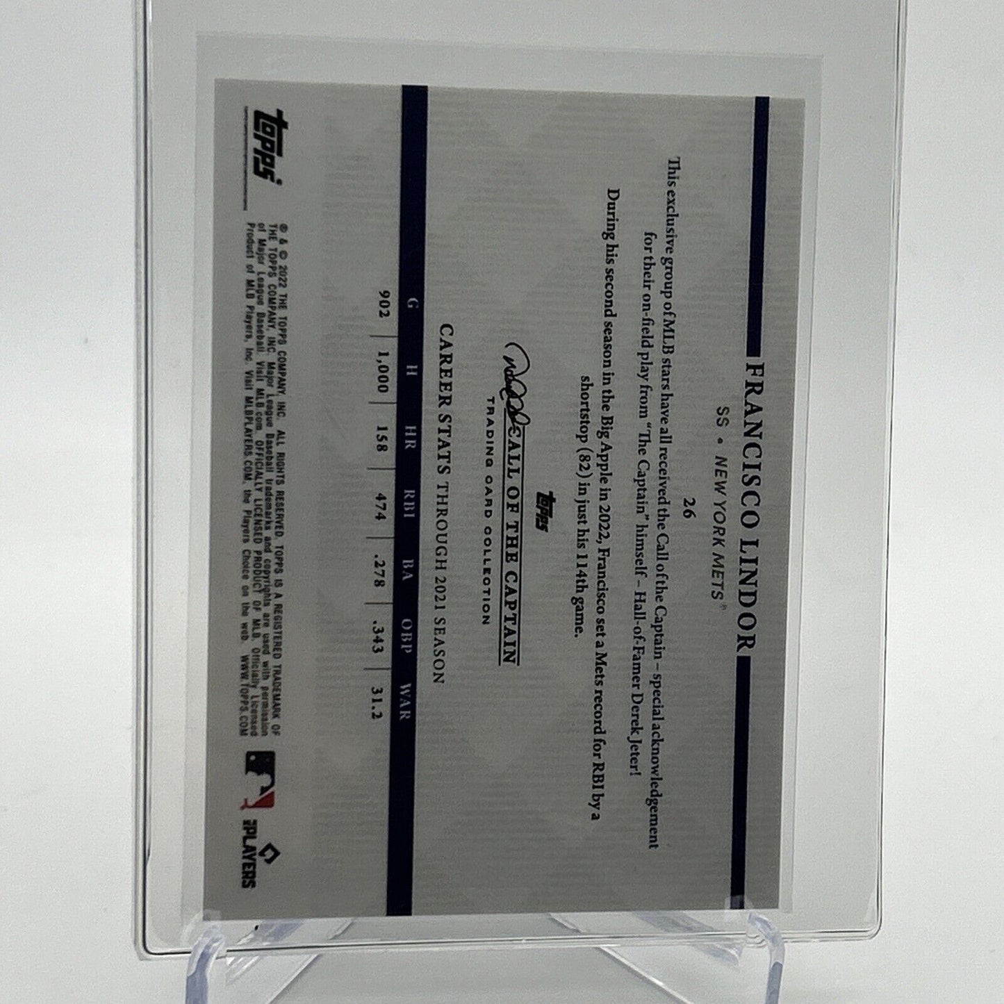 2022 Topps x Derek Jeter Francisco Lindor Card #26 Mint FREE SHIPPING