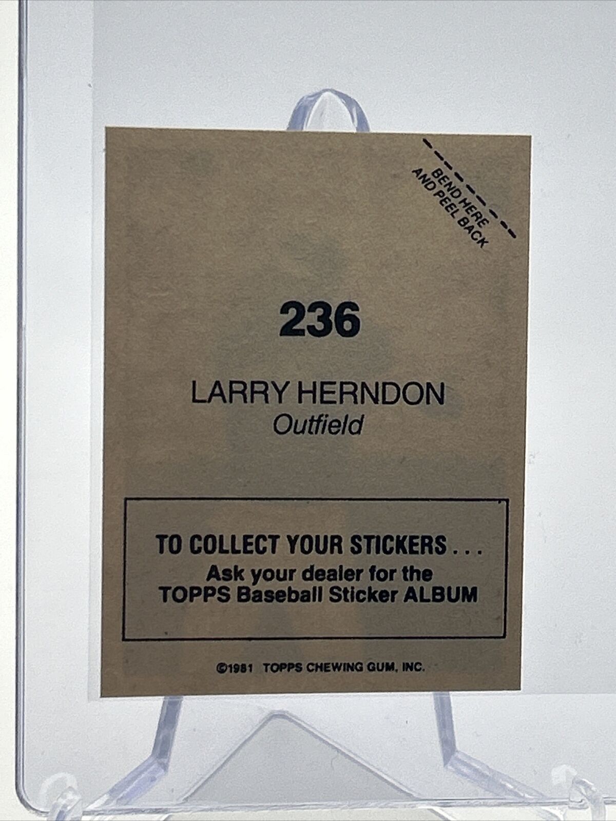 1981 Topps Stickers Larry Herndon Baseball Card #236 NM-Mint FREE SHIPPING