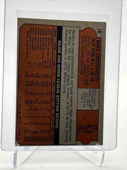 1972 Topps Mike Jorgensen Baseball Card #16 VG-EX Quality FREE SHIPPING