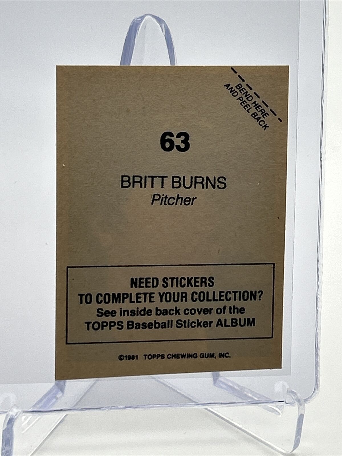 1981 Topps Stickers Britt Burns Baseball Card #63 NM-Mint FREE SHIPPING