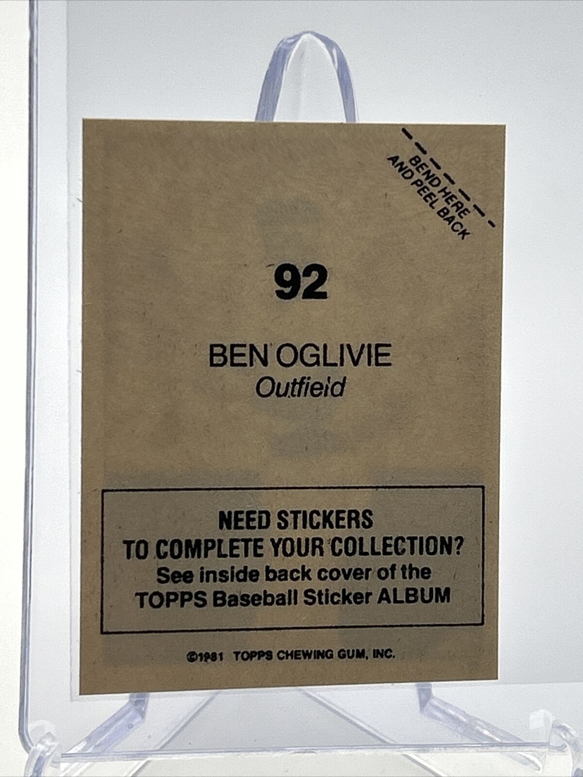 1981 Topps Stickers Ben Oglivie Baseball Card #92 NM-Mint FREE SHIPPING