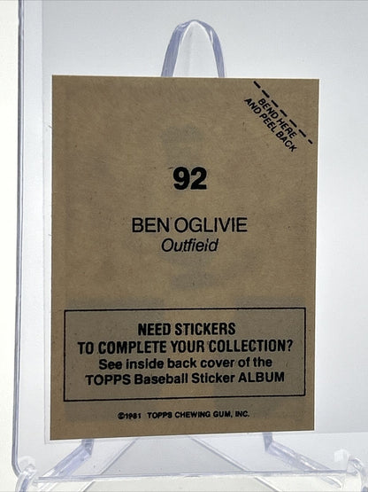 1981 Topps Stickers Ben Oglivie Baseball Card #92 NM-Mint FREE SHIPPING
