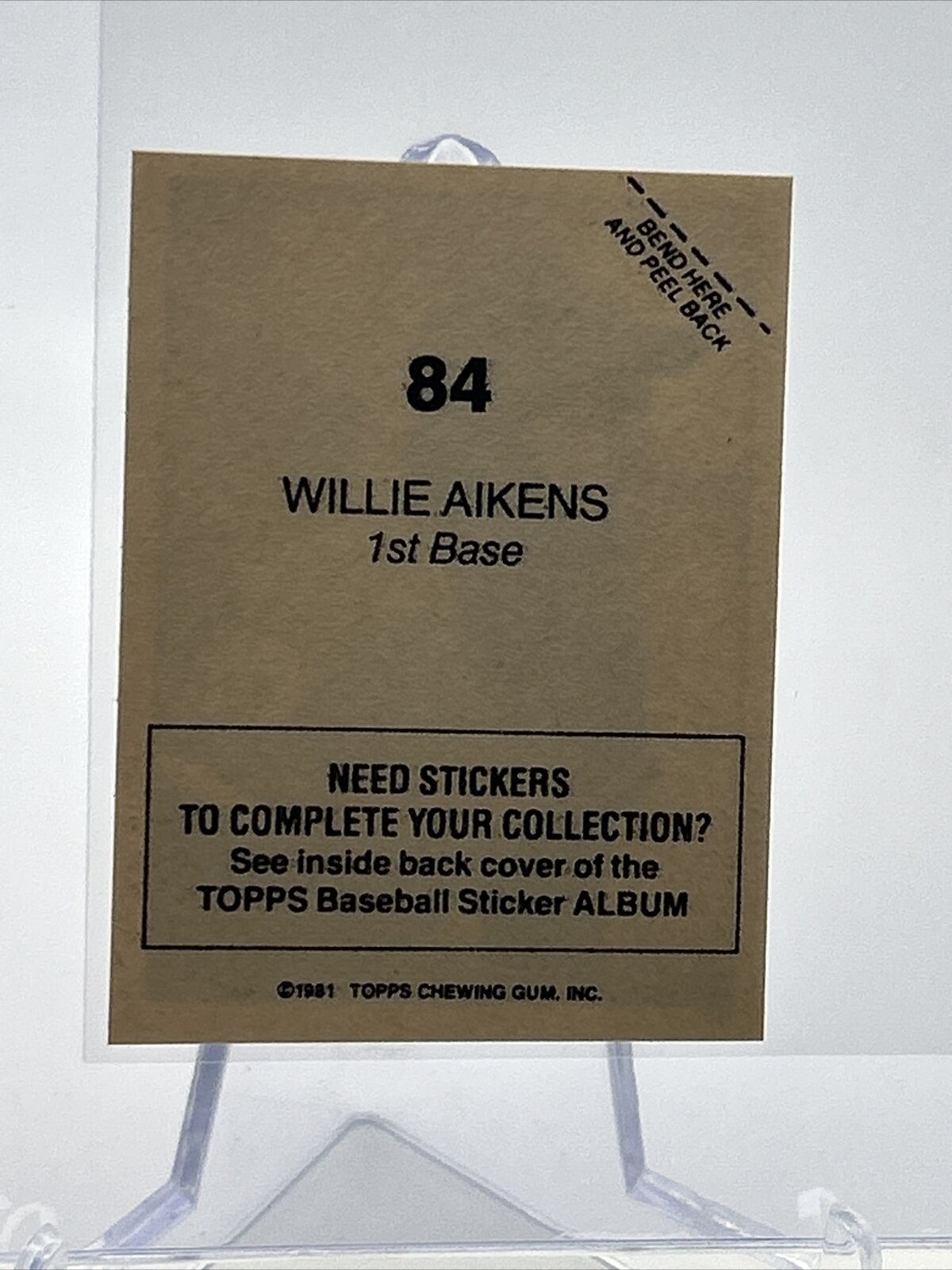 1981 Topps Stickers Willie Aikens Baseball Card #84 NM-Mint FREE SHIPPING