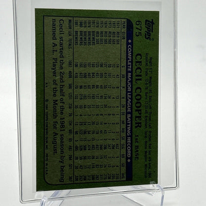1982 Topps Cecil Cooper Baseball Card #675 NM-Mint FREE SHIPPING