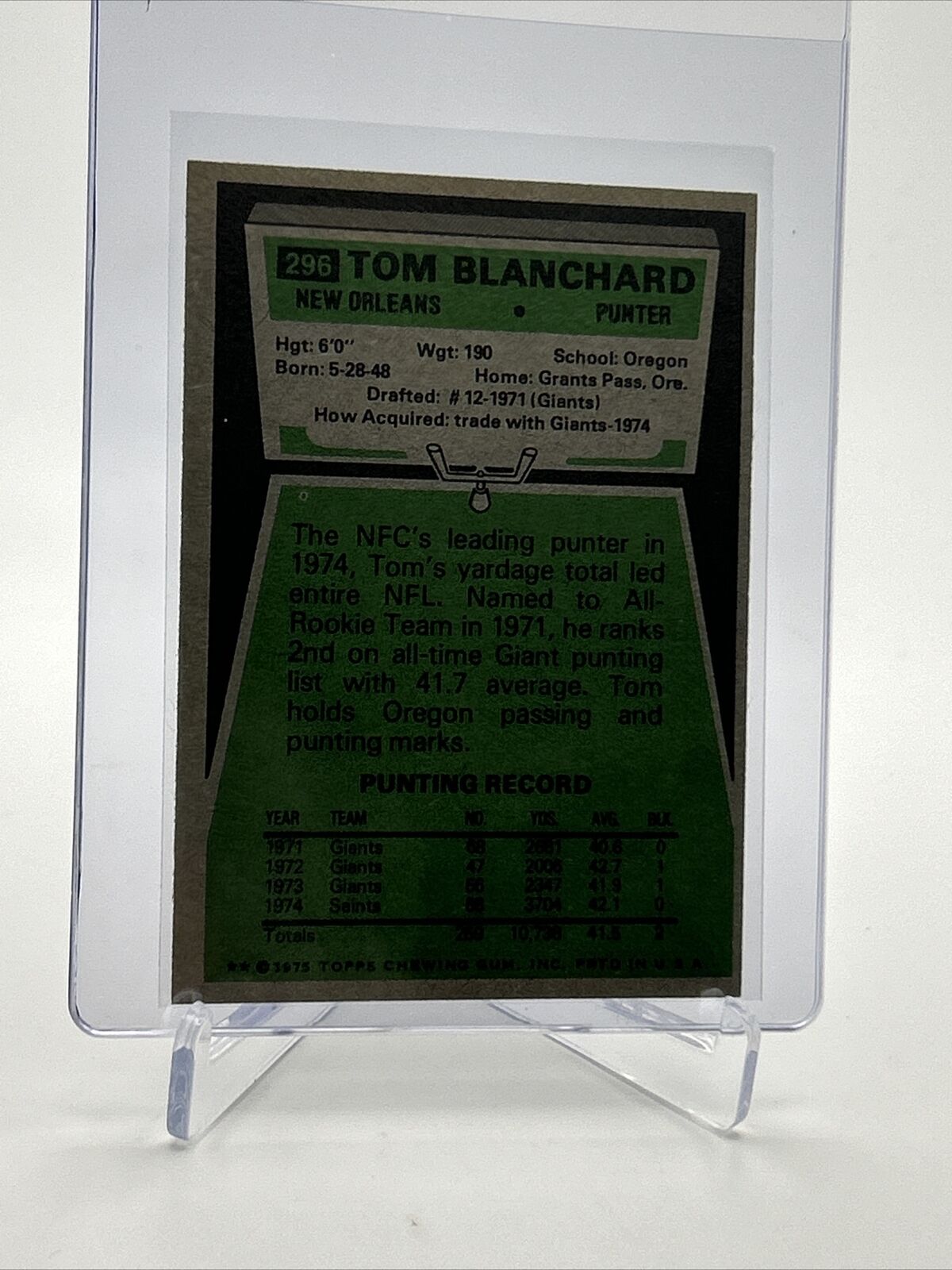 1975 Topps Tom Blanchard Football Card #296 NM Quality FREE SHIPPING