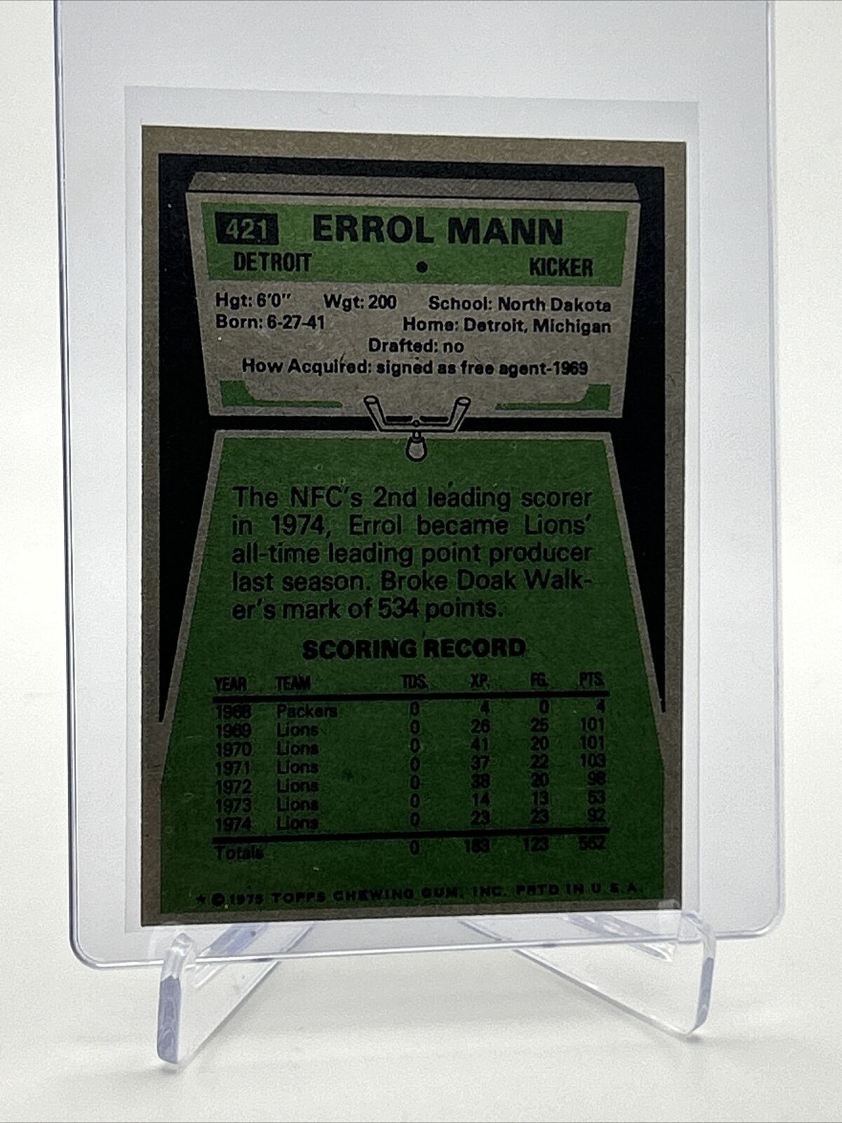 1975 Topps Errol Mann Football Card #421 NM Quality FREE SHIPPING