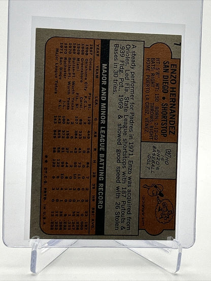 1972 Topps Enzo Hernandez Baseball Card #7 VG-EX Quality FREE SHIPPING