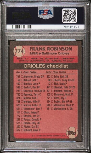 1989 Topps Frank Robinson Baseball Card #774 PSA 9 Mint