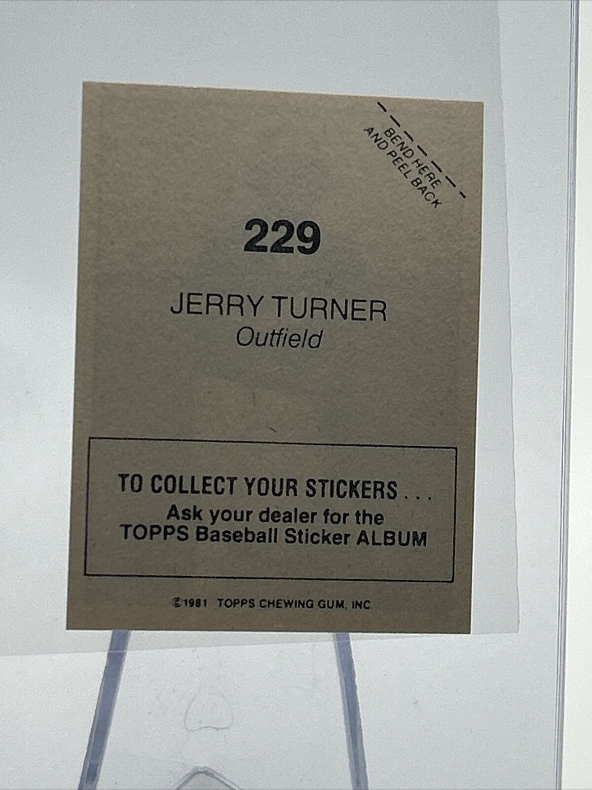 1981 Topps Stickers Jerry Turner Baseball Card #229 NM-Mint FREE SHIPPING