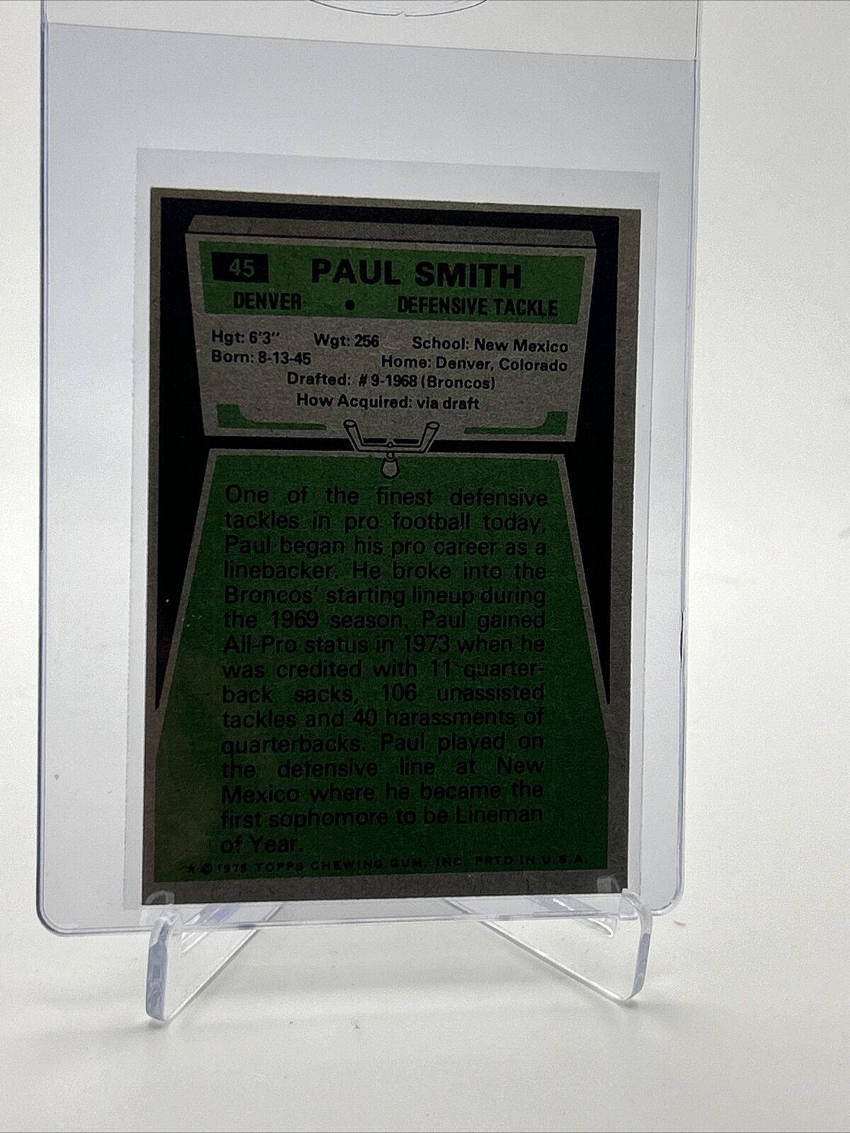 1975 Topps Paul Smith Football Card #45 NM Quality FREE SHIPPING