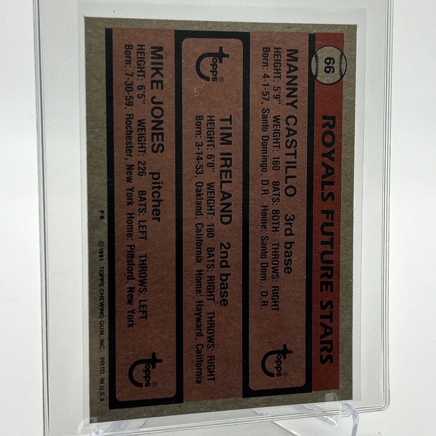 1981 Topps Royals Future Stars Rookie Baseball Card #66 NM-Mint FREE SHIPPING