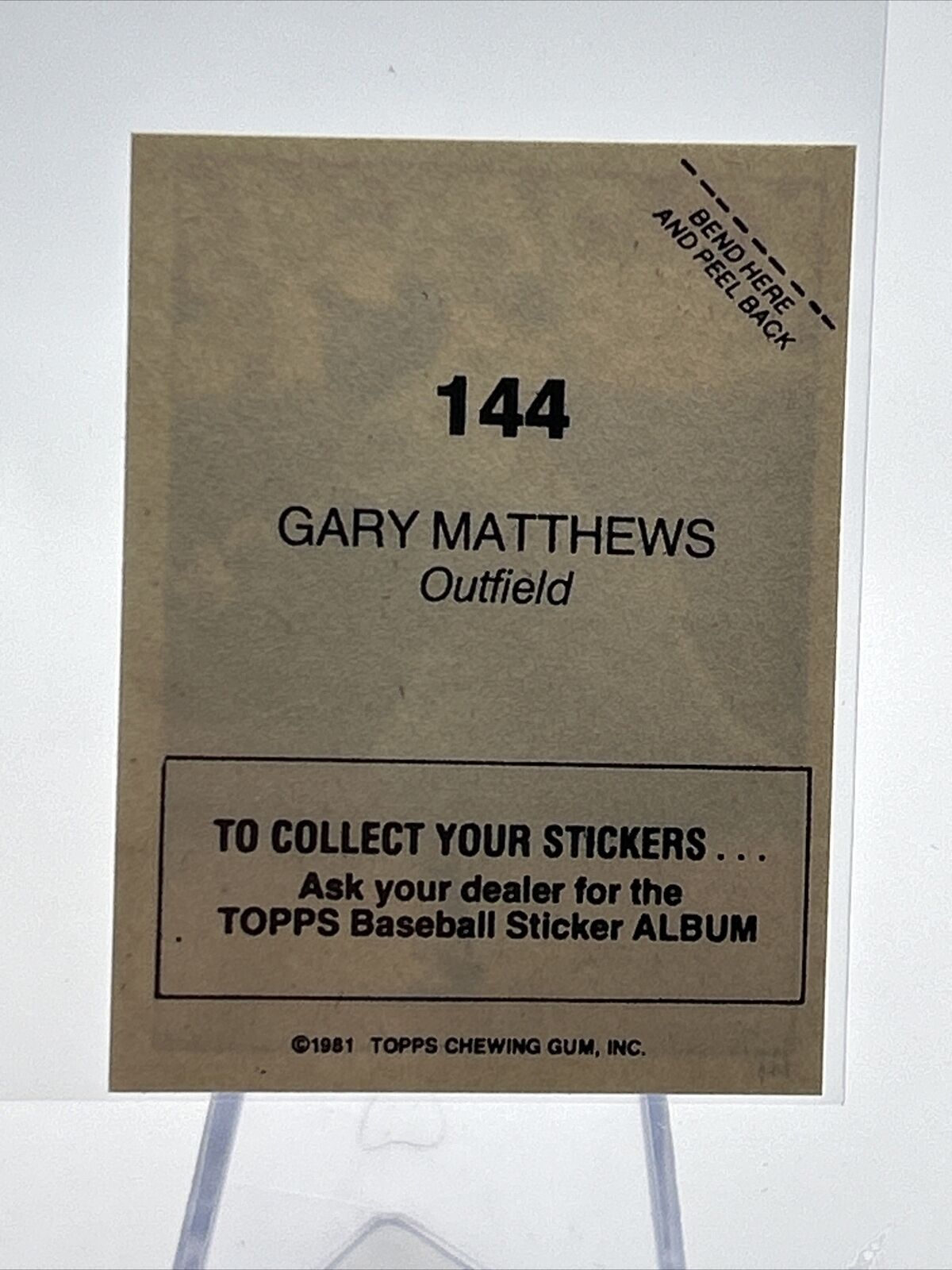 1981 Topps Stickers Gary Matthews Baseball Card #144 NM-Mint FREE SHIPPING