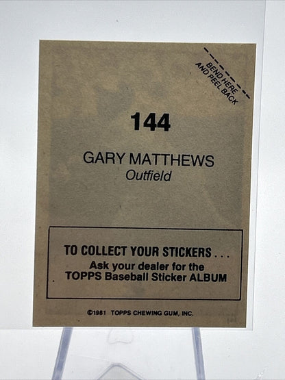1981 Topps Stickers Gary Matthews Baseball Card #144 NM-Mint FREE SHIPPING