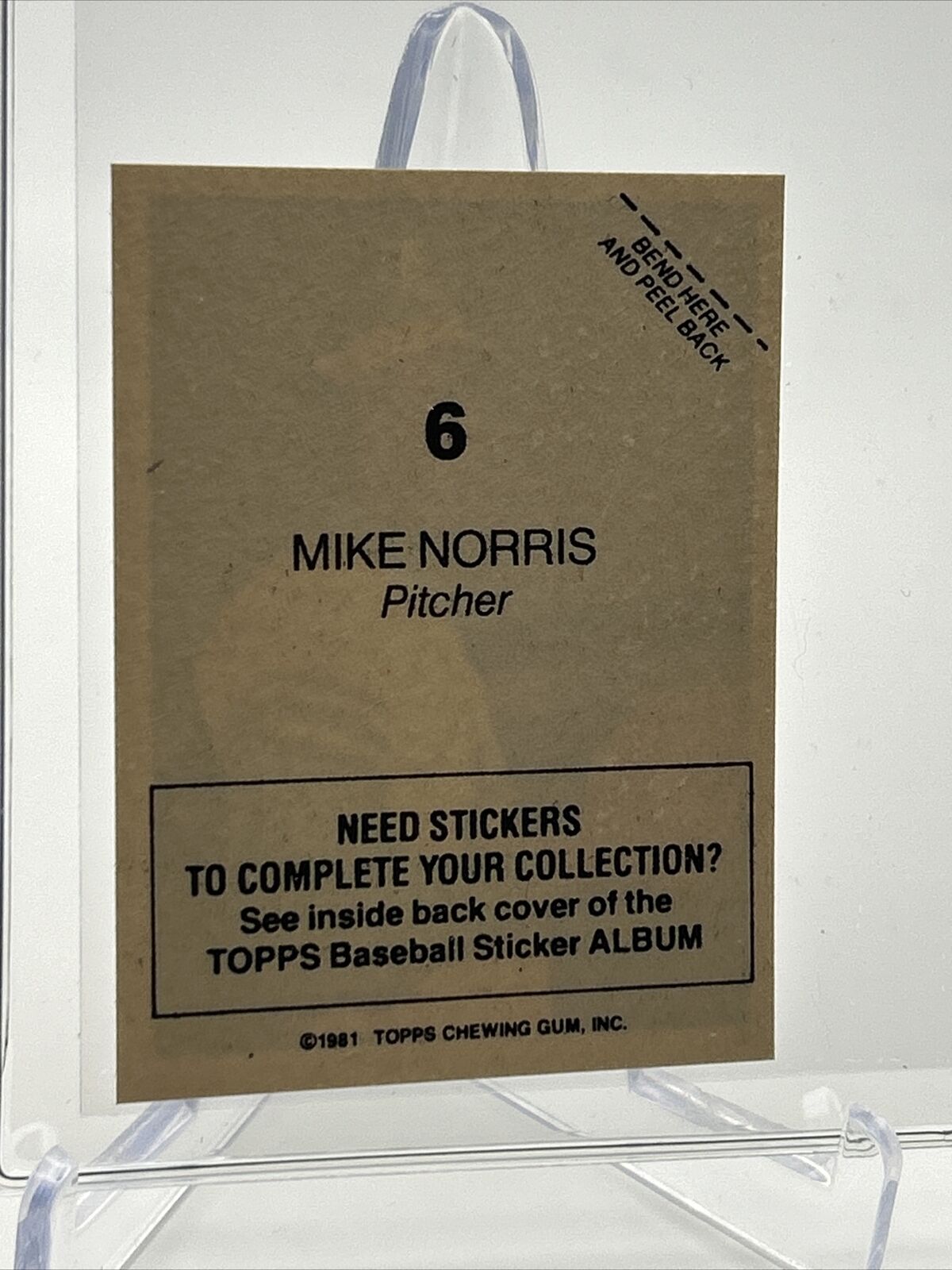 1981 Topps Stickers Mike Norris Baseball Card #6 NM-Mint FREE SHIPPING