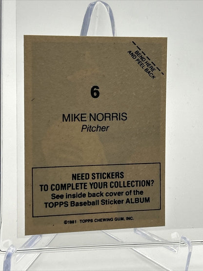1981 Topps Stickers Mike Norris Baseball Card #6 NM-Mint FREE SHIPPING