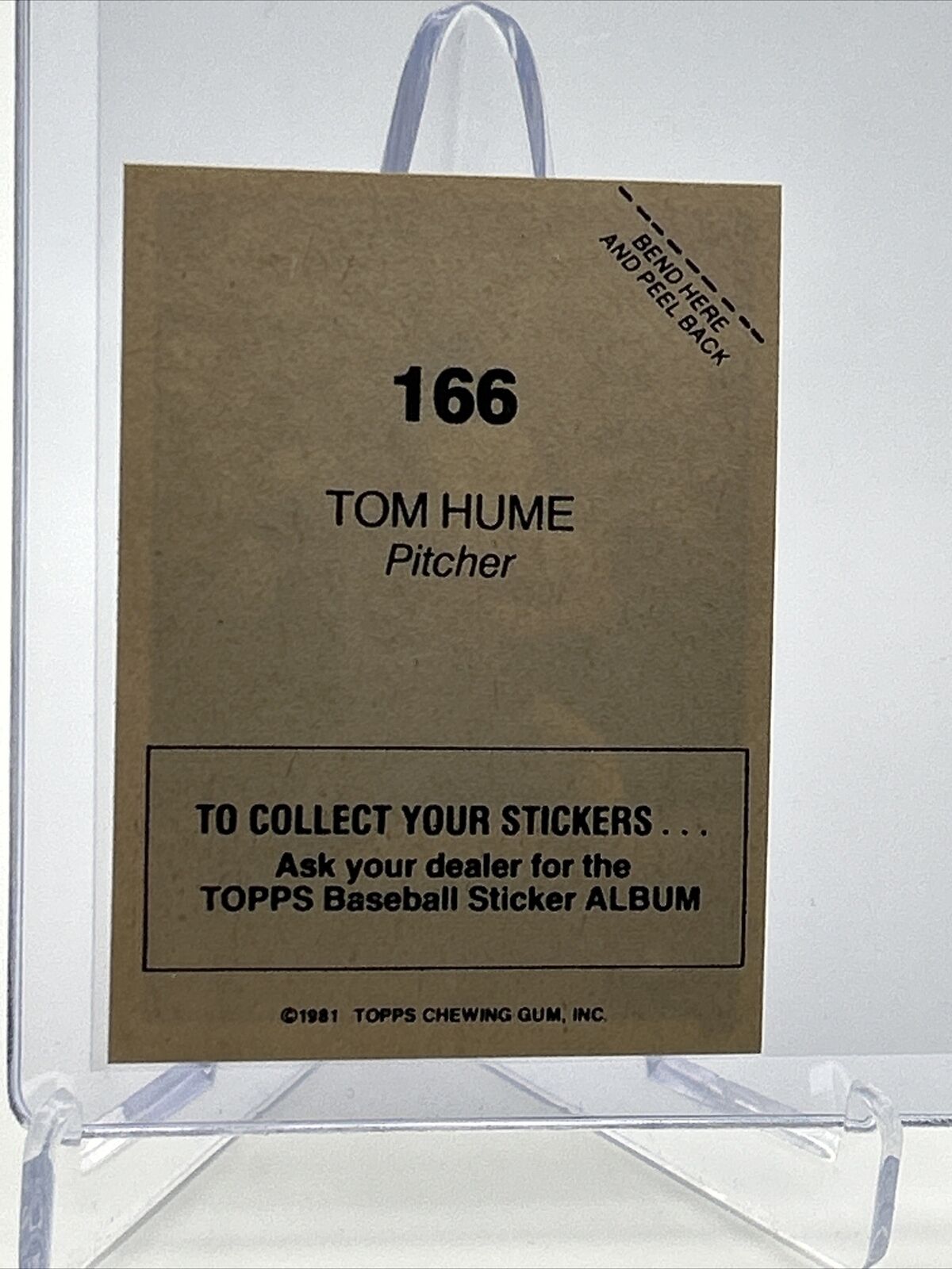 1981 Topps Stickers Tom Hume Baseball Card #166 NM-Mint FREE SHIPPING