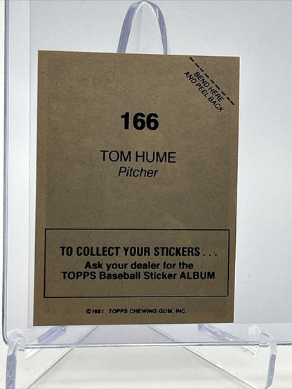 1981 Topps Stickers Tom Hume Baseball Card #166 NM-Mint FREE SHIPPING