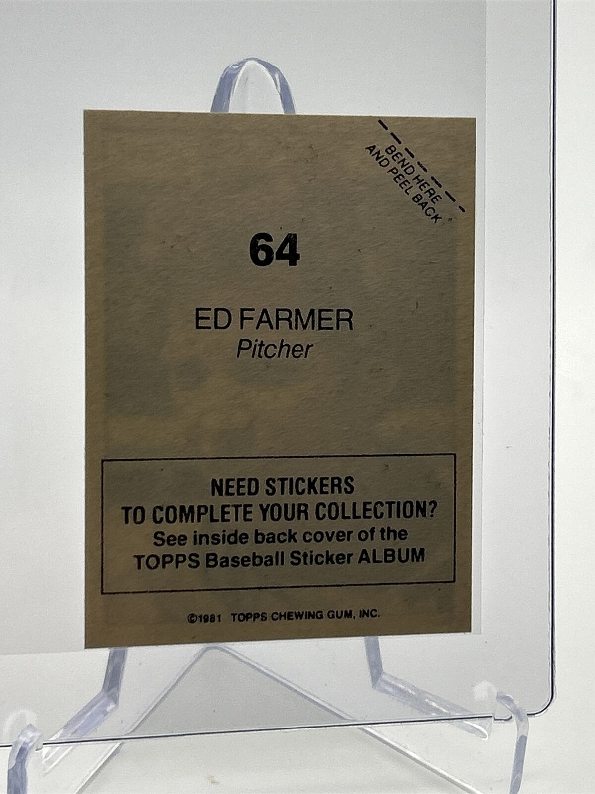 1981 Topps Stickers Ed Farmer Baseball Card #64 NM-Mint FREE SHIPPING