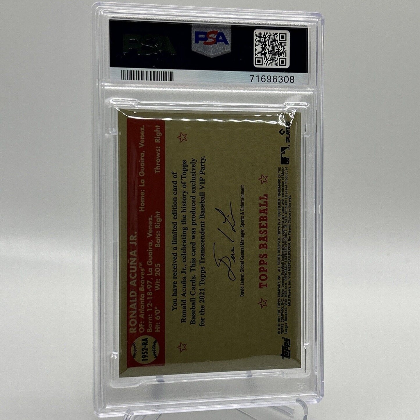 2022 Topps Transcendent VIP Party Ronald Acuna Jr. Card #1952 PSA 10 23/95