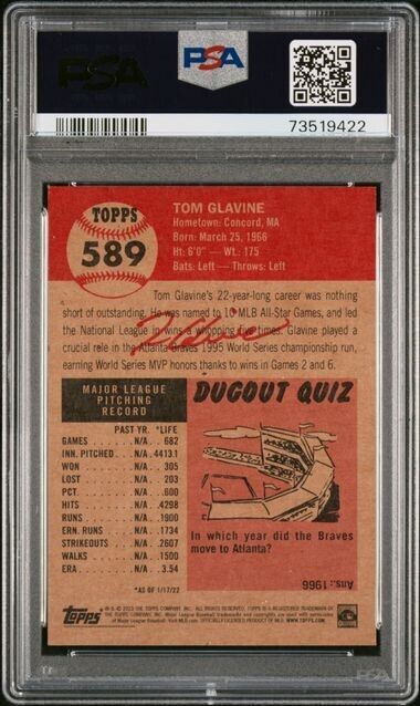 2023 Topps Living Set Tom Glavine Baseball Card #589 PSA 10 Gem Mint