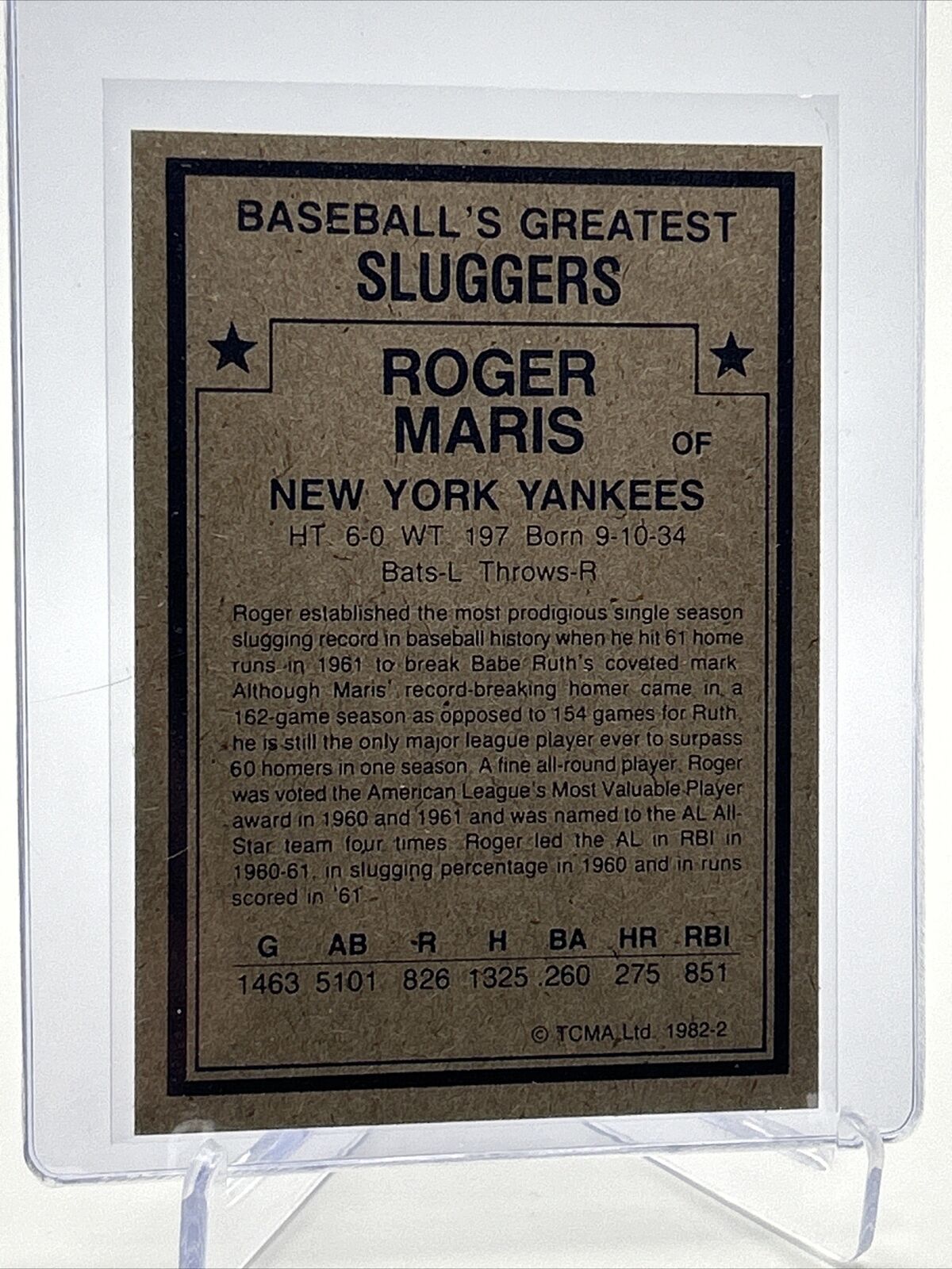 1982 TCMA Greatest Sluggers Roger Maris Baseball Card #2 Mint FREE SHIPPING