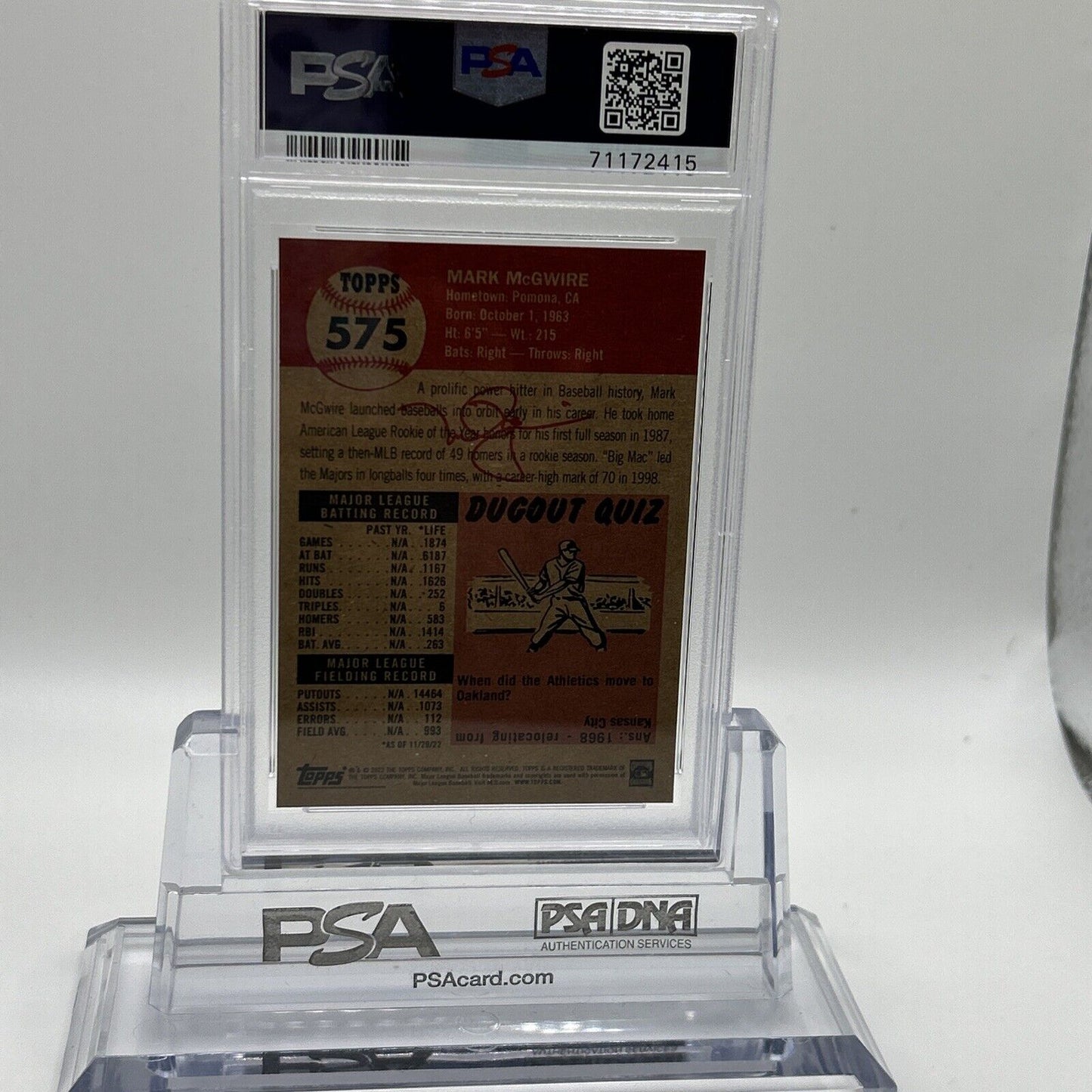 2022 Topps Living Set Mark McGwire Baseball Card #575 PSA 9 Mint