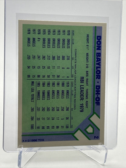 1986 Topps Baseball Champion Superstars Don Baylor Card #2 Mint FREE SHIPPING
