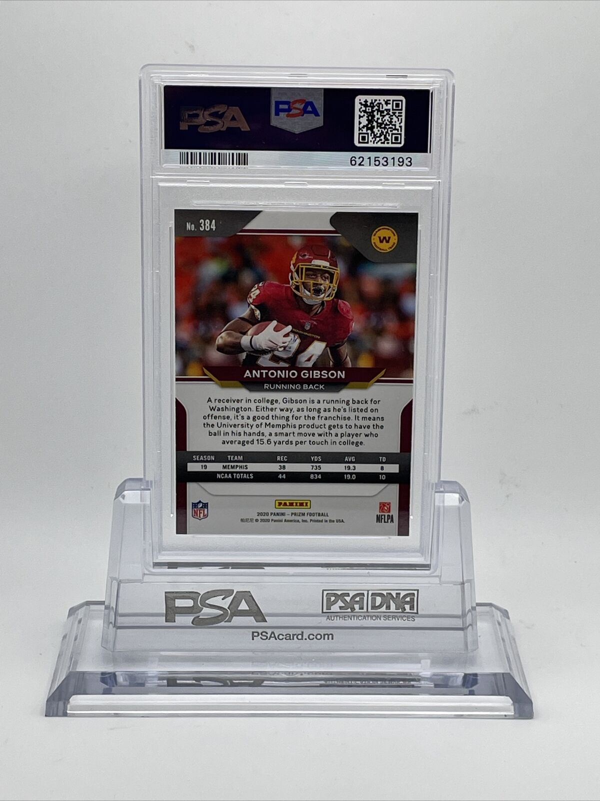 2020 Panini Prizm Antonio Gibson Rookie Football Card #384 PSA 9