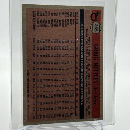 1981 Topps Graig Nettles Baseball Card #365 NM-Mint FREE SHIPPING