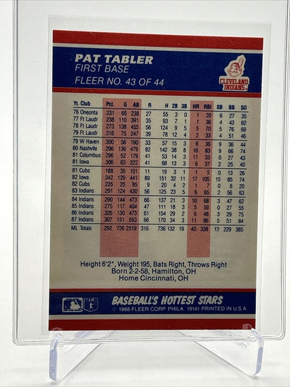 1988 Fleer Hottest Stars Pat Tabler Baseball Card #43 NM-MT FREE SHIPPING