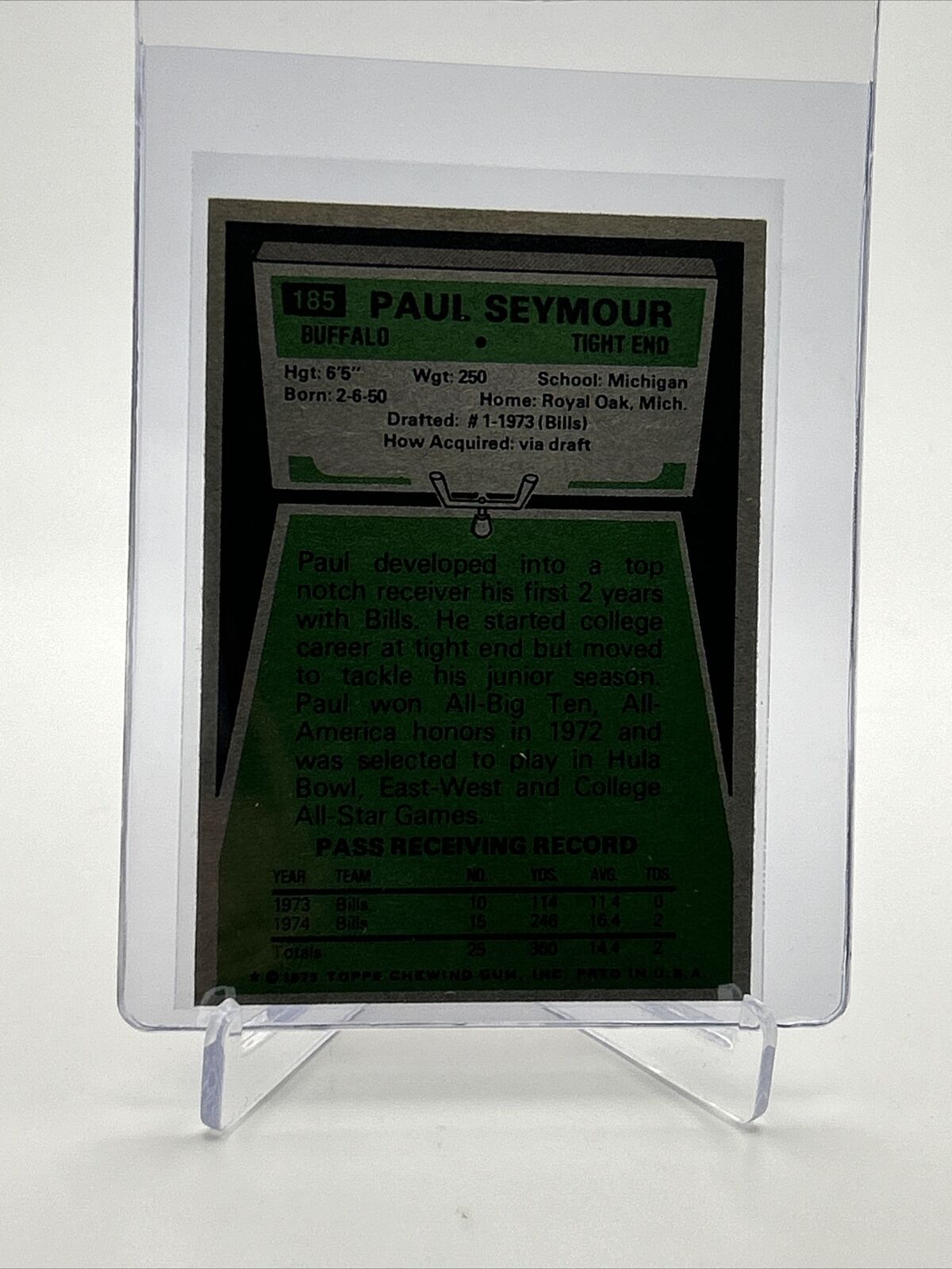 1975 Topps Paul Seymour Football Card #185 NM Quality FREE SHIPPING