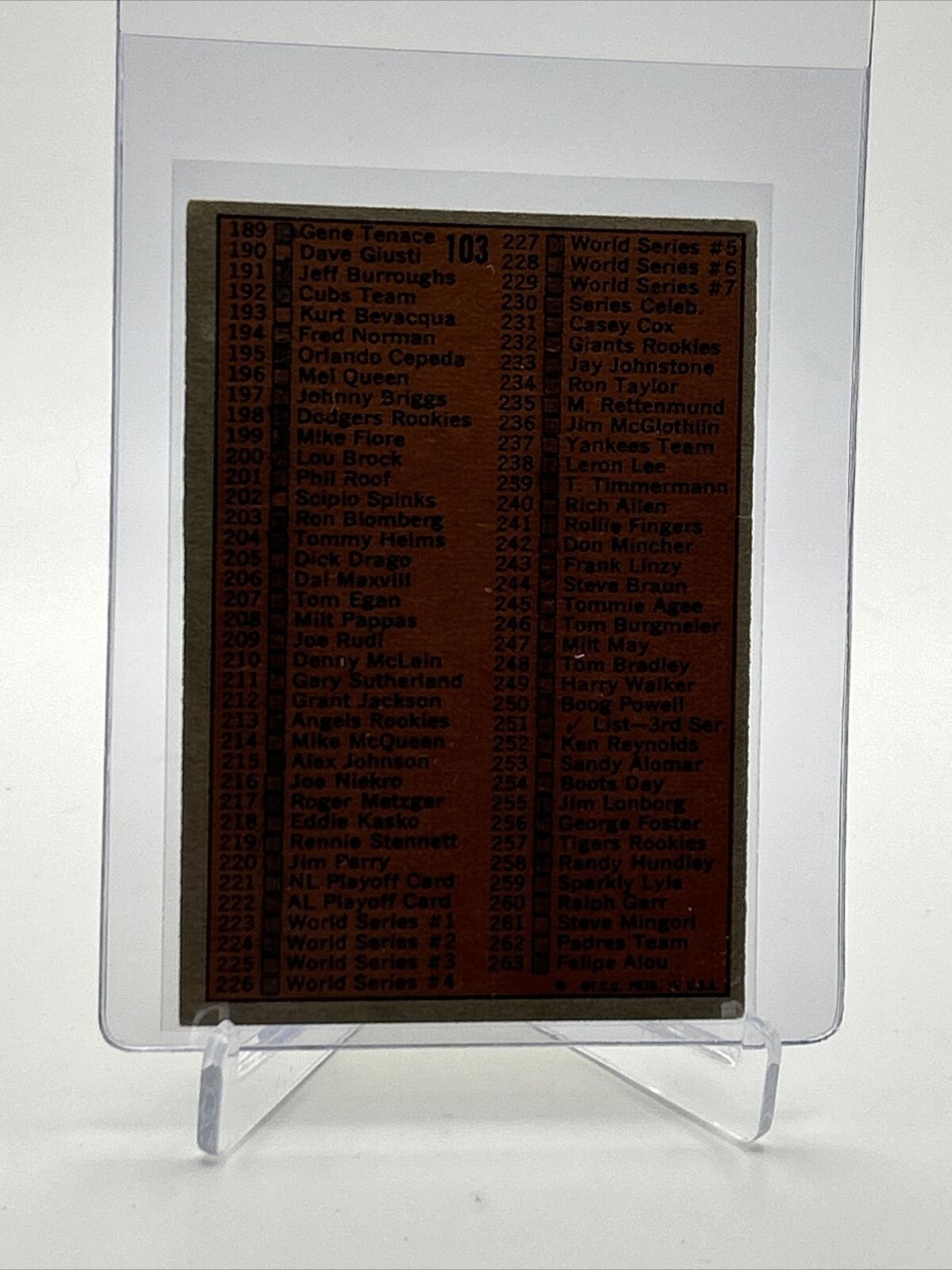 1972 Topps 2nd Series Checklist: 133-263 Card #103 VG Quality FREE SHIPPING