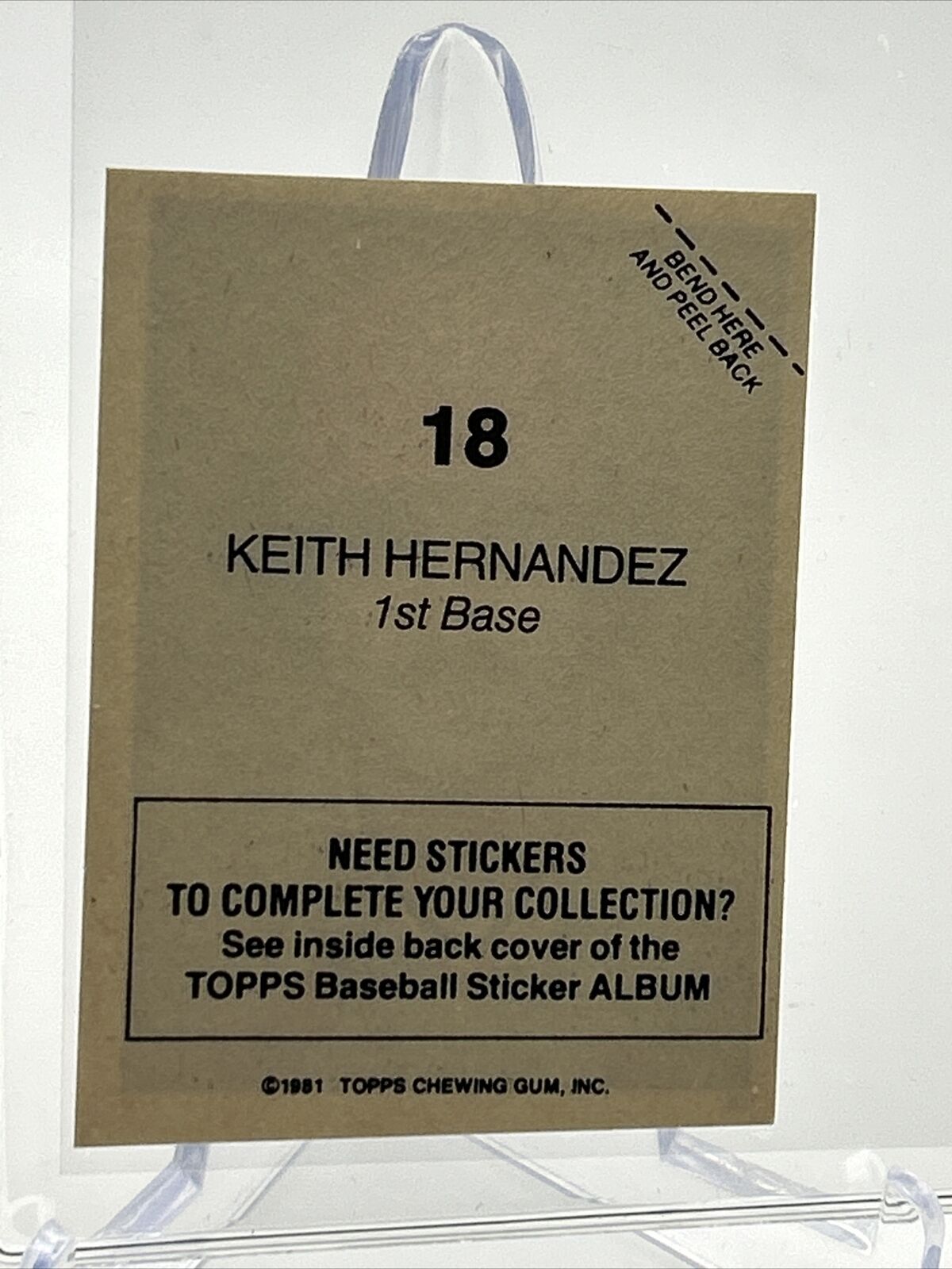 1981 Topps Stickers Keith Hernandez Baseball Card #18 NM-Mint FREE SHIPPING