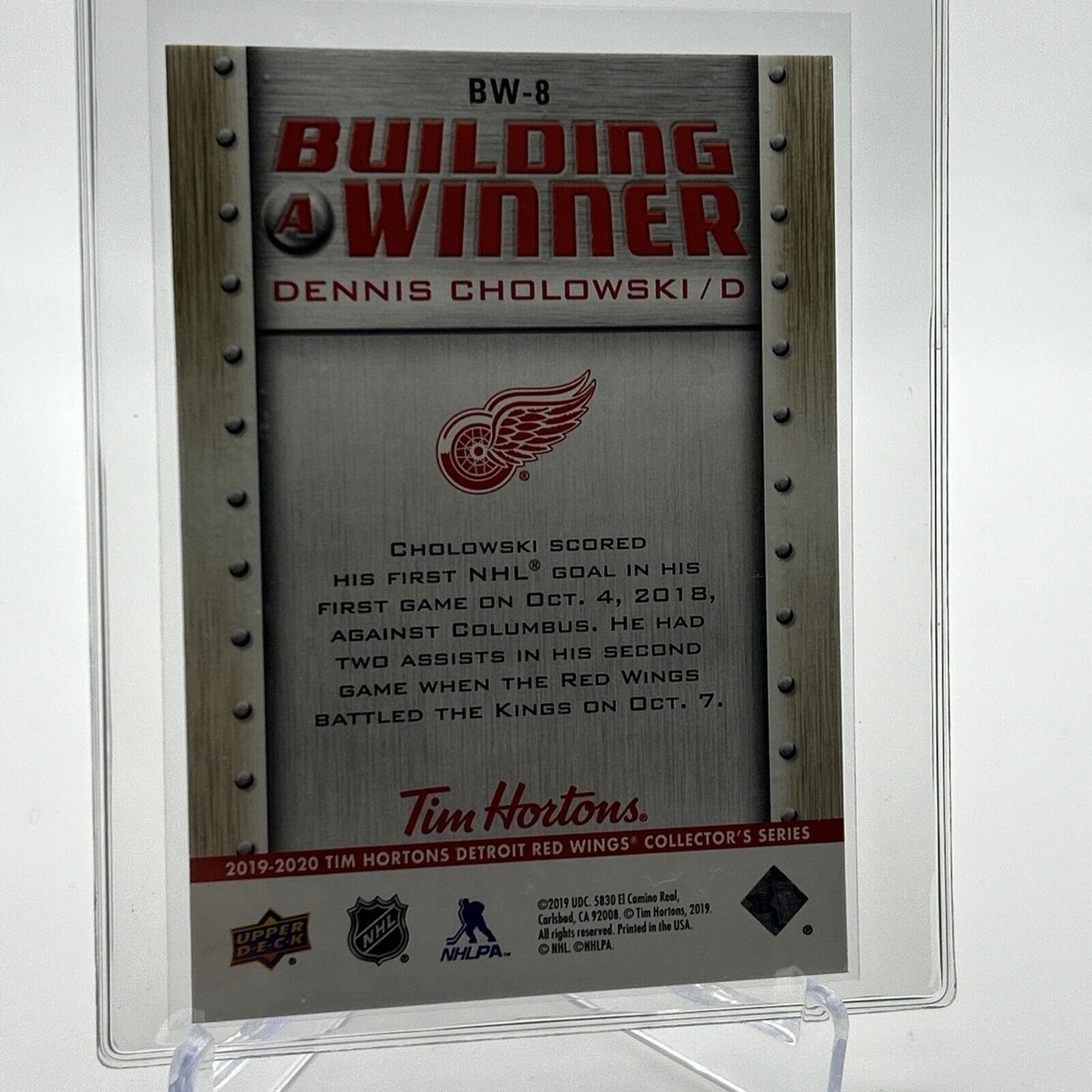 2019-20 Upper Deck Tim Hortons Dennis Cholowski Card #BW8 Mint FREE SHIPPING