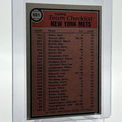 1981 Topps New York Mets Checklist Baseball Card #681 NM-Mint FREE SHIPPING