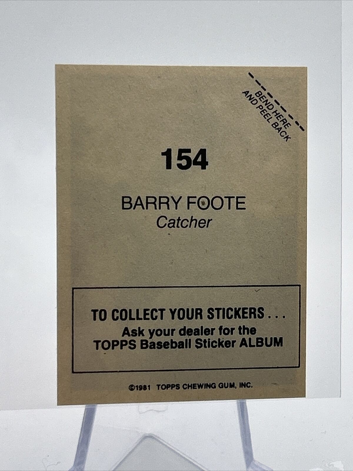 1981 Topps Stickers Barry Foote Baseball Card #154 NM-Mint FREE SHIPPING
