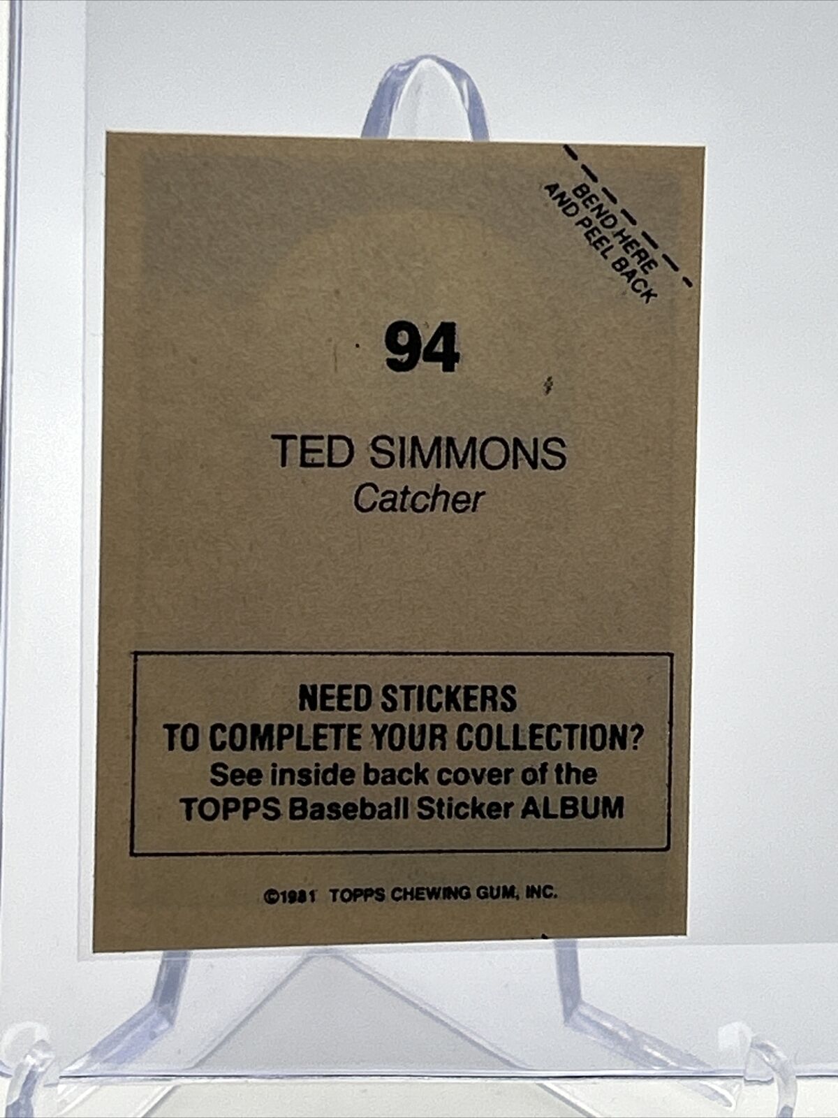 1981 Topps Stickers Ted Simmons Baseball Card #94 NM-Mint FREE SHIPPING