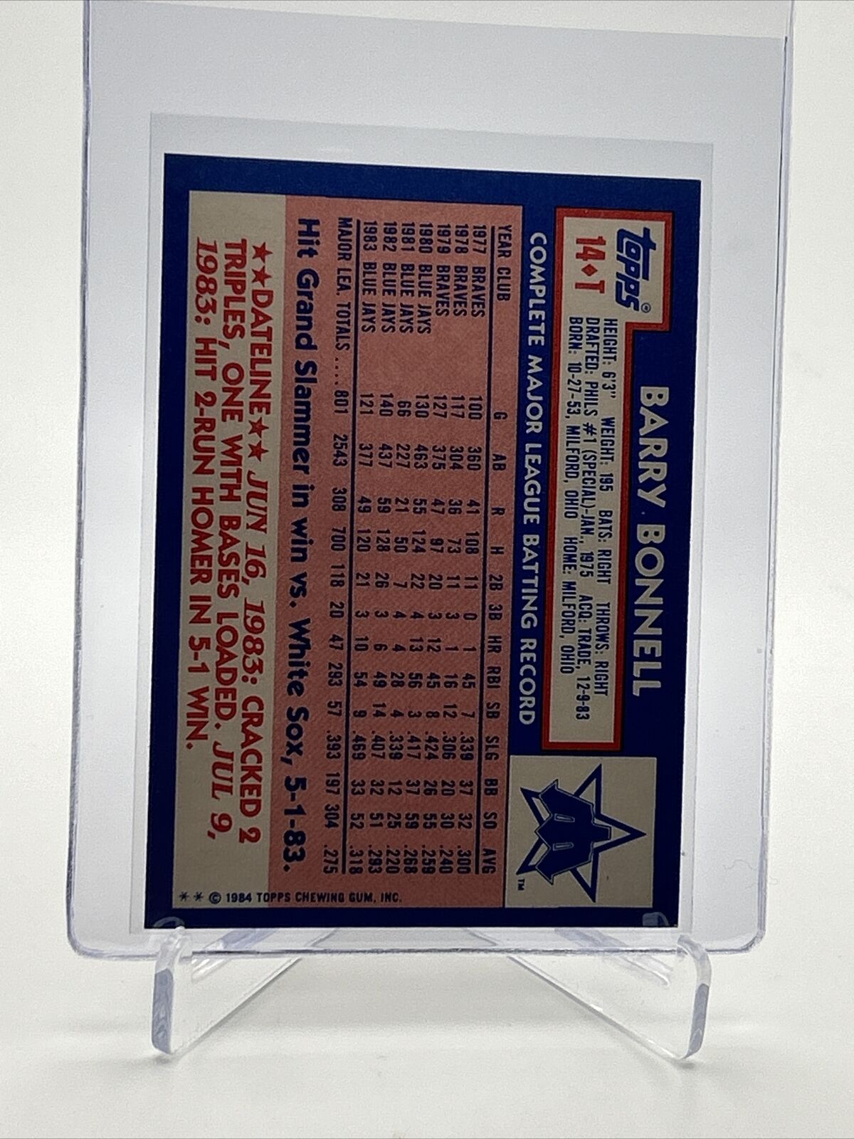 1984 Topps Traded TIFFANY Barry Bonnell Card #14T NM-MT FREE SHIPPING