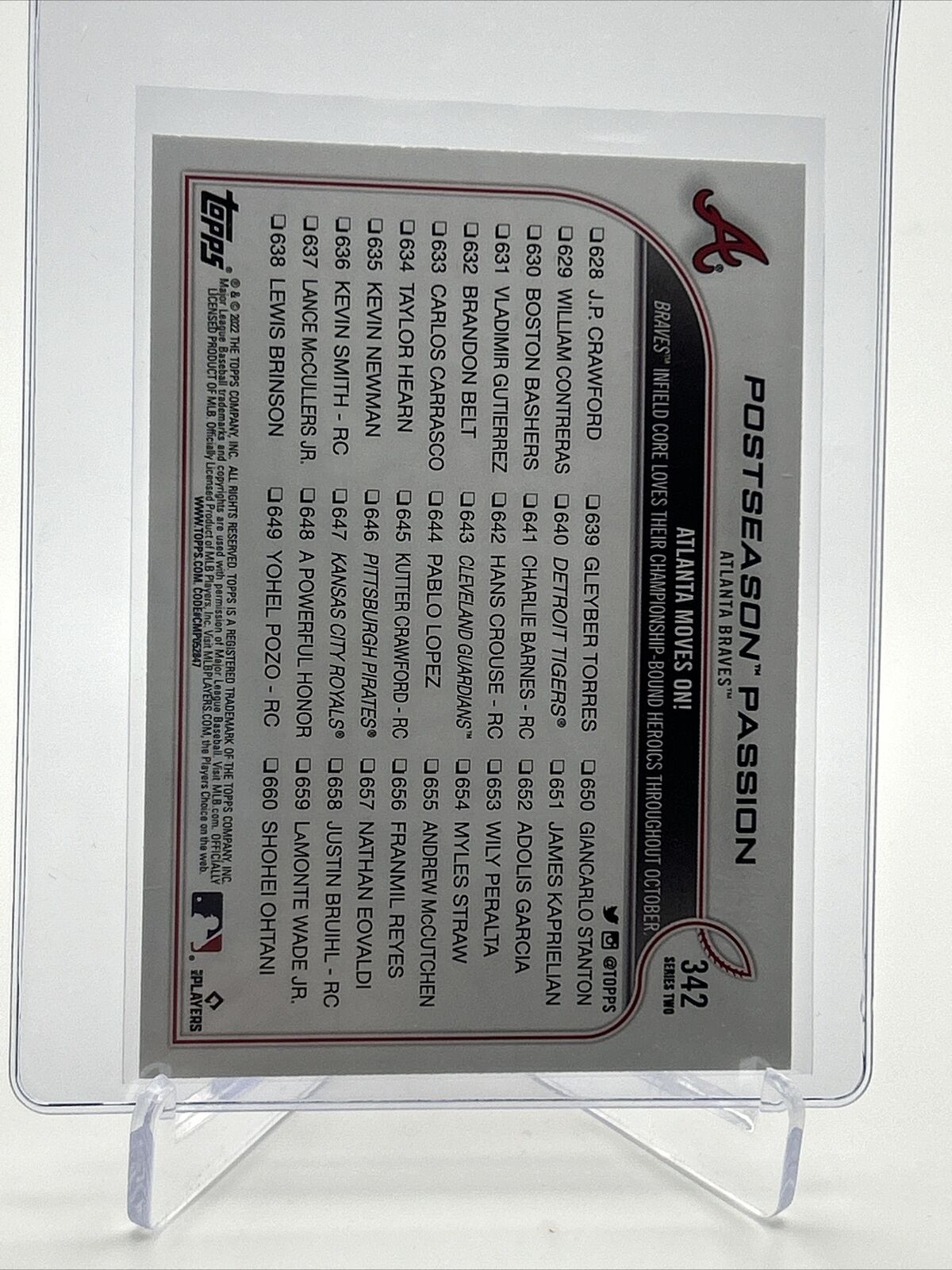 2022 Topps Postseason Passion Braves Baseball Card #342 Mint FREE SHIPPING